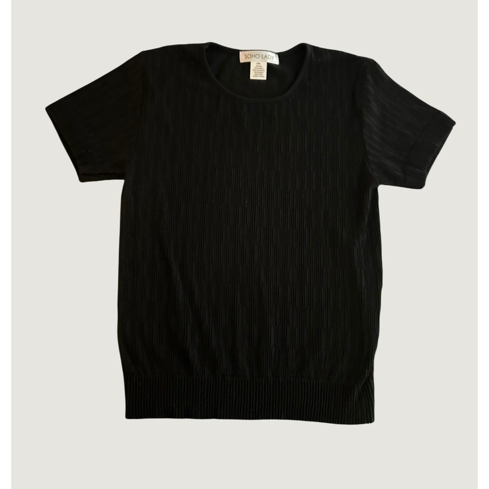 Soho Lady Black Textured Knit Short Sleeve Crew Neck Top 2PK-M1034T L/XL 1564